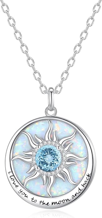 FANCIME Sunflower Necklace with Engraved Messgae 925 Sterling Silver Opal Gemstone Pendant Fine Jewelry Anniversary Birthday Gifts for Women Mom Wife Her, Chain Length 16+2 Inch