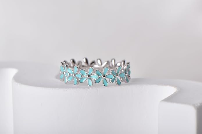 925 Sterling Silver Dainty Daisy Butterfly Paw Heart Eternity Rings Blue Flower Finger Rings for Women Stacking Promise Rings Gift Jewelry