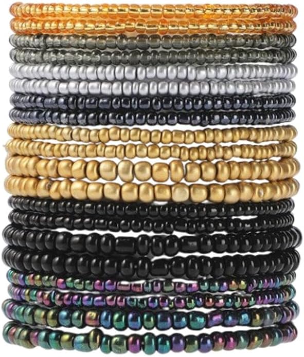Fuqimanman2020 18Pcs Boho Stackable Beaded Bracelets for Women Colorful Handmade Multilayered Rice Beads Anklets Set Summer Beach Bohemian Jewelry Gift