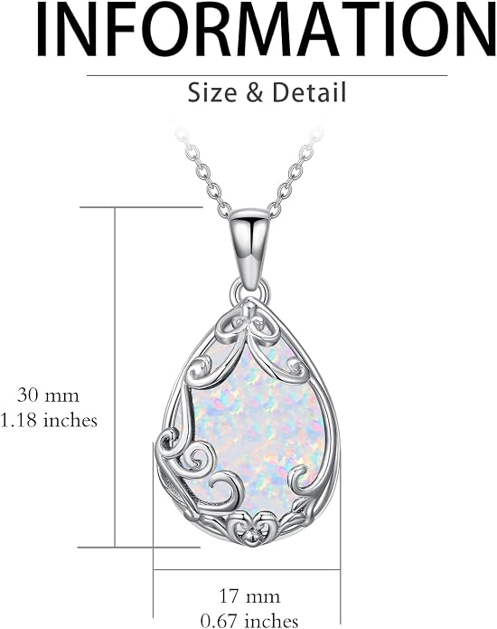 HPQQ Teardrop Necklace 925 Sterling Silver Filigree Gemstone Pendant Necklace Fine Jewelry Birthday Mother's Day Gifts for Women Her Mom