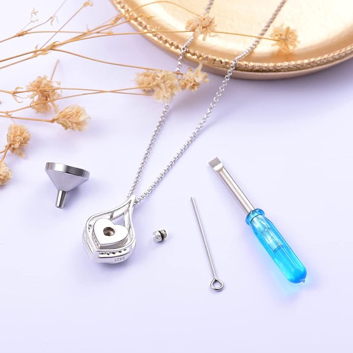 Cremation Jewelry 925 Sterling Silver Teardrop Urn Necklace for Ashes Heart Shape Memorial Keepsake Pendant for Human Ashes for Women Gift