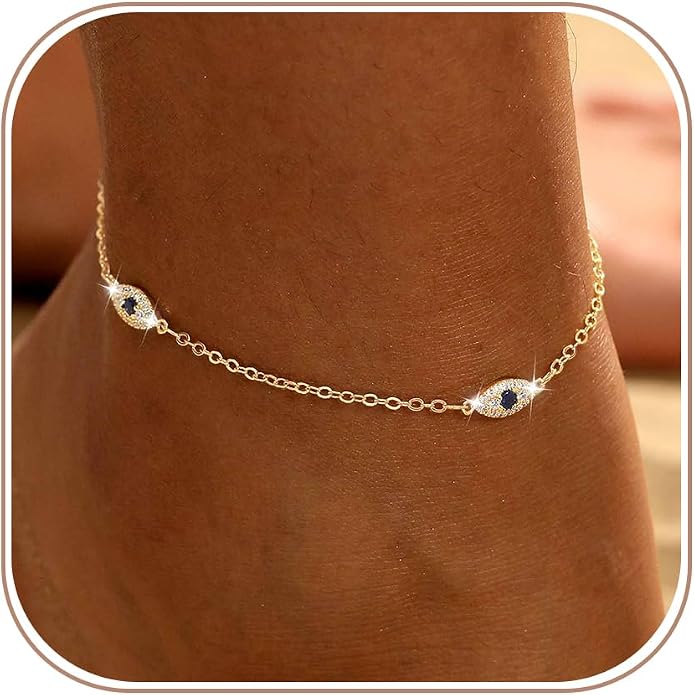 Ankle Bracelets for Women 14K Gold/Silver Plated Cross Heart Bead Anklet Waterproof Adjustable Chain Non Tarnish Cute Boho Trendy Dainty Summer Beach Foot Jewelry Gift for Her