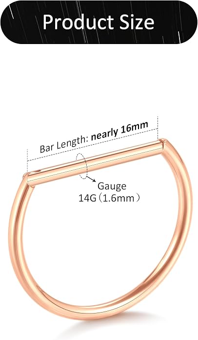 Oveta Titanium D Shaped Nipple Rings 14G for Nipple Piercing Jewelry Higned Segment Clicker Ring Hoops 11mm 12mm 14mm for Women Men, Silver Gold Black, 2PCS