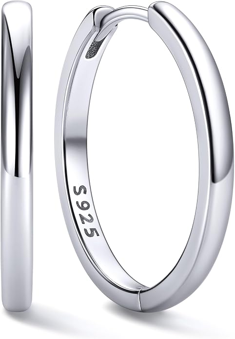 ChicSilver 925 Sterling Silver Huggie Hoop Earrings Small Hoop Earrings for Women Hypoallergenic Silver Huggie Earring Cartilage Earrings for Women (6/8/10/12/14/16/18/20MM)