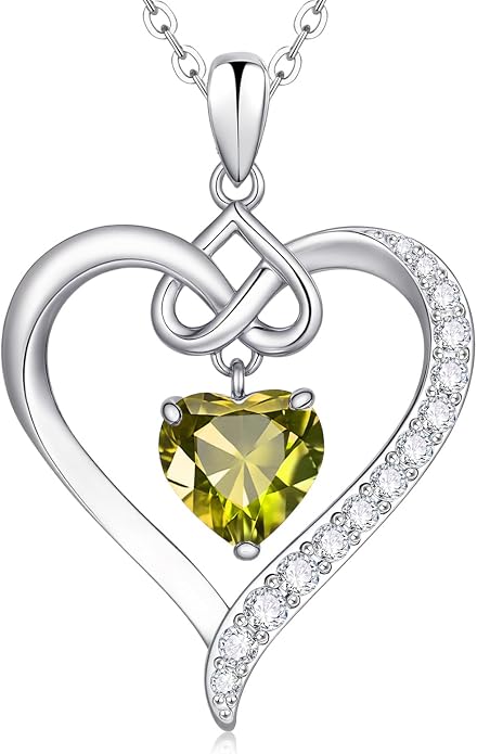 925 Sterling Silver Birthstone Heart Necklace for Women - Infinity Love Pendant with Cubic Zirconia, 12 Colors, Valentine's Day Gift for Her, 12 Months, Birthday Anniversary Christmas Jewelry Gifts