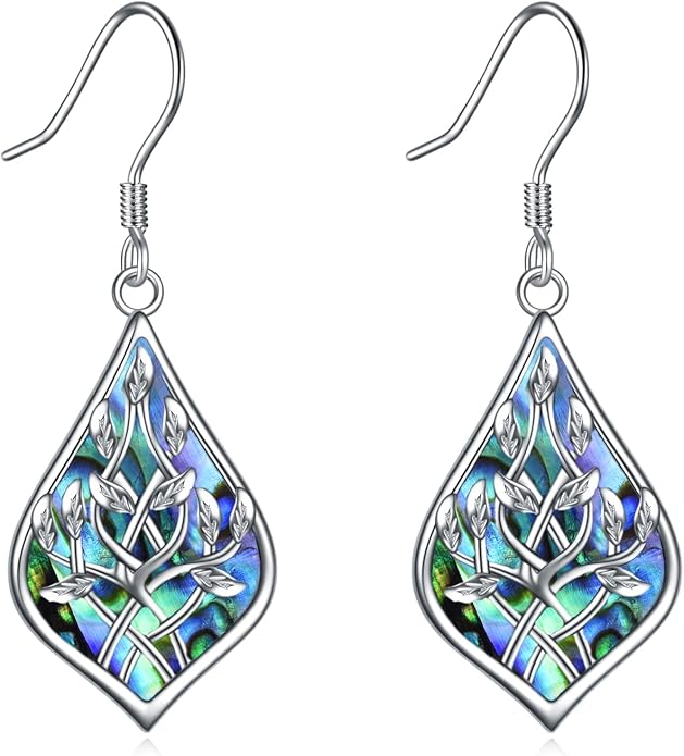 CRMAD Hummingbird/Bee/Leaves/Sunflower/Daisy/Dragonfly/Rose/Lotus Flower Sterling Silver Filigree Teardrop Earrings Abalone Shell Jewelry for Women
