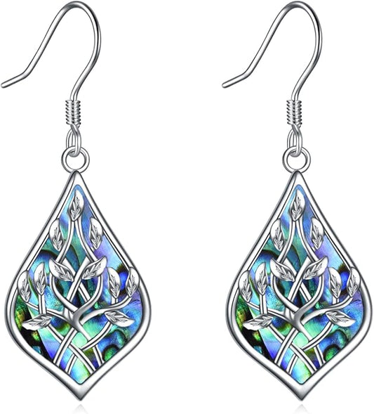 CRMAD Hummingbird/Bee/Leaves/Sunflower/Daisy/Dragonfly/Rose/Lotus Flower Sterling Silver Filigree Teardrop Earrings Abalone Shell Jewelry for Women