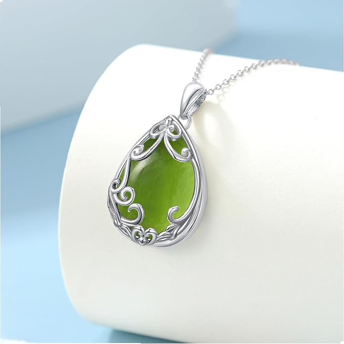 HPQQ Teardrop Necklace 925 Sterling Silver Filigree Gemstone Pendant Necklace Fine Jewelry Birthday Mother's Day Gifts for Women Her Mom