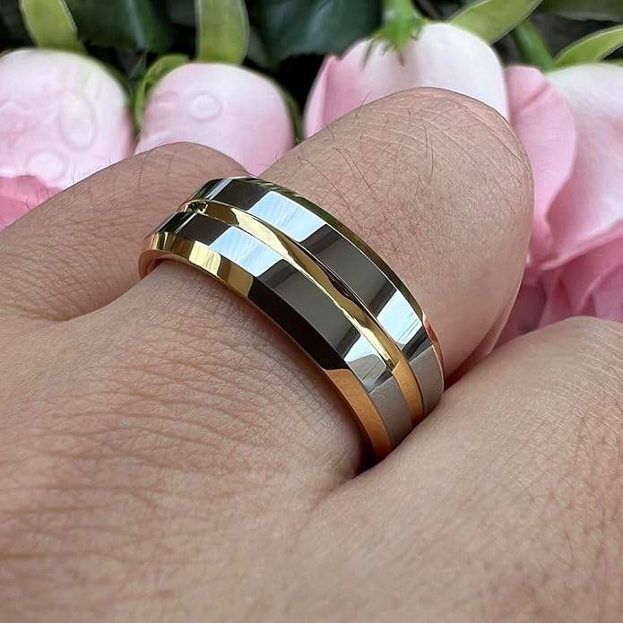 TUTISS 6mm 8mm Silver/Black/Blue/Gunmetal/Gold/Rose Gold Tungsten Rings for Men Women Fashion Engagement Wedding Bands Matte Finish Beveled Edges Comfort Fit