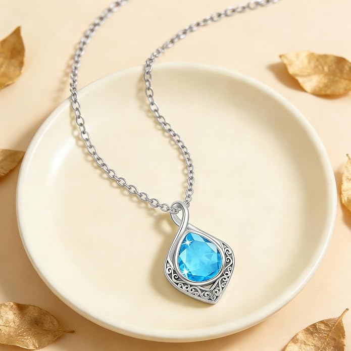 PELOVNY Celtic Knot Necklaces for Women 925 Sterling Silver Gemstone/Birthstone Teardrop Infinity Necklace Irish Celtic Pendant Jewelry Gifts for Mom Daughter Wife