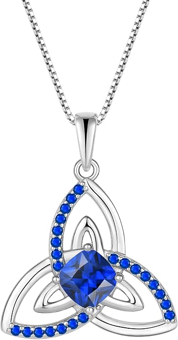 Celtic Birthstone Necklace for Women 925 Sterling Silver Trinity Knot Triquetra Crystal Pendant