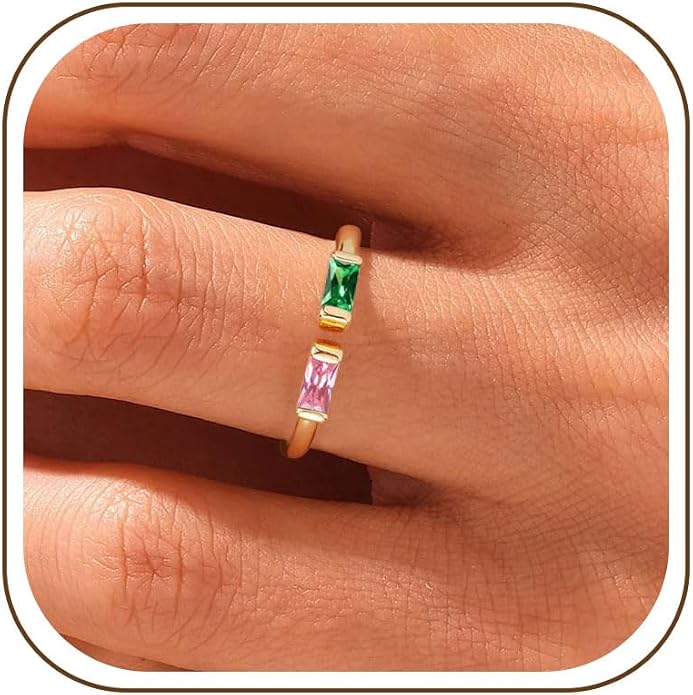 WFYOU Gold Birthstone Rings for Women - Non Tarnish Dainty 14K Gold Plated Stackable CZ Rings for Her & Couples - Personalized Jewelry Gift for Birthday