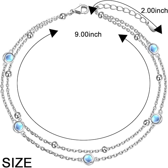 Flyow Anklet for Women S925 Sterling Silver Adjustable Foot Beaded Heart Charm Ankle Bracelet Anklets Jewelry