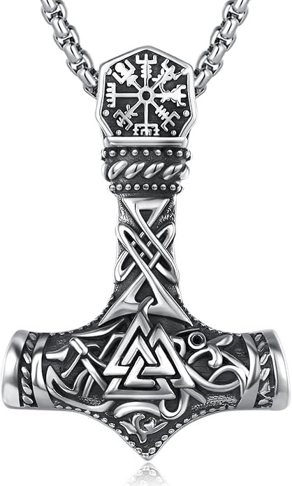 925 Sterling Silver Viking Norse Mjolnir Thor Hammer Pendant Amulet Necklaces with Gifts Box