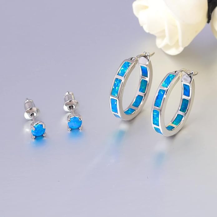 CiNily Sterling Silver/Rose Gold/Yellow Gold Plated Hoop Earrings 20mm,Multicolor Opal Small Hoop Earrings for Women Girls Hypoallergenic Jewelry for Sensitive Ears Gemstone Earrings