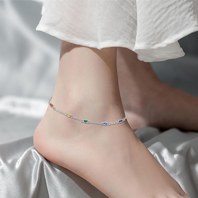 MEDWISE Sterling Silver Chakra Anklet 7 Chakra Beach Anklet Bracelet Link Chain Ankle Bracelet Gift for Women