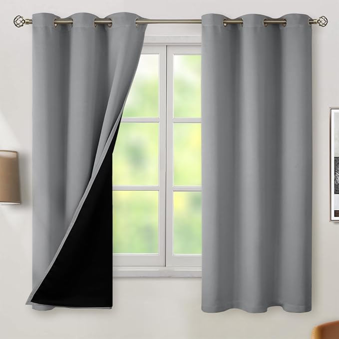 BGment Thermal Insulated 100% Blackout Curtains 63 Inch Length 2 Panels, Total Light Blocking Curtains for Bedroom, Grommet Window Drapes with Thick Black Liner, 42 Inch Wide Each Panel, Dove Grey