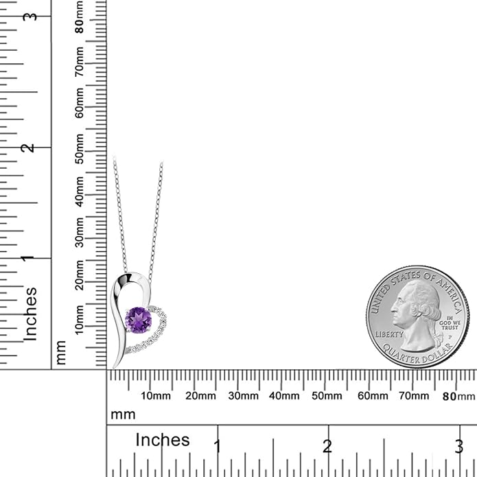 Gem Stone King Heart Shape Pendant Necklace For Women | 925 Sterling Silver | 6MM Round Gemstone Birthstone | Heart Necklace For Women | With 18 Inch Silver Chain