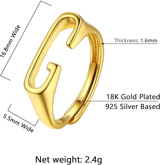 SILVERCUTE 925 Sterling Silver Initial Rings for Women,Adjustable Capital Letter Ring Hypoallergenic,Minimalist 925 Silver Rings for Mother Daughter
