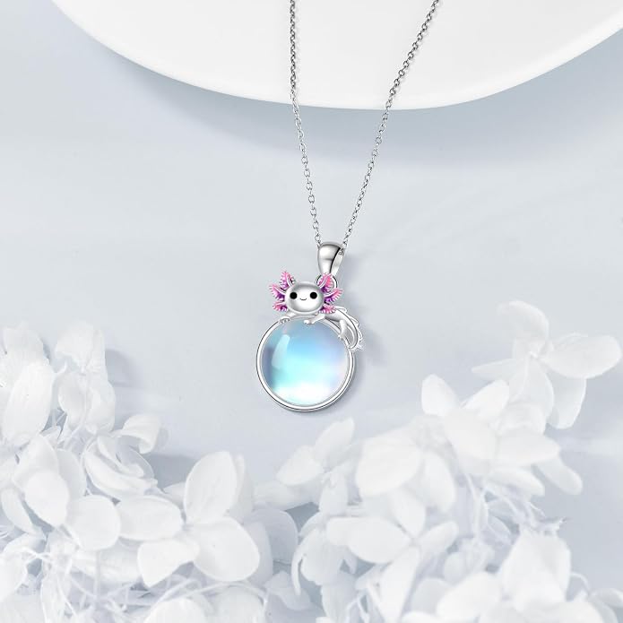 Birthstone Axolotl Necklace Sterling Silver Axolotl Pendant Cubic Zirconia Jewelry Birthday Gifts for Women Men