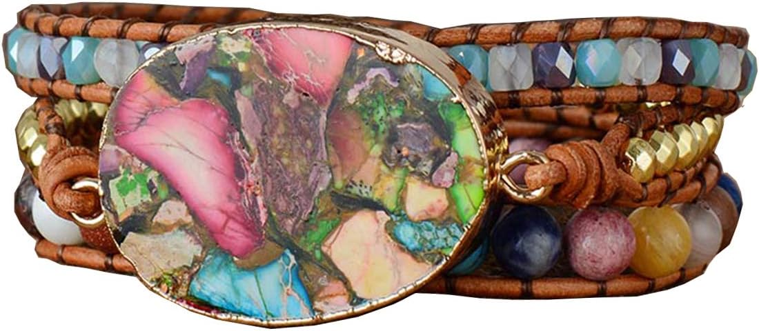 Women Wrap Bracelet Boho Natural Jasper Crystal Stone Beads Strand Bracelets