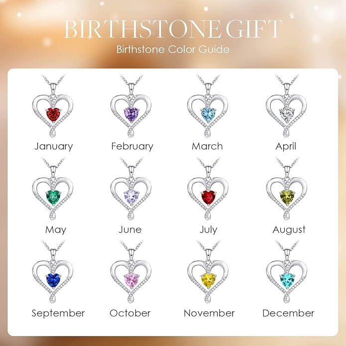 Birthstone Necklace for Women, 18K White Gold Heart Necklace Filled 925 Sterling Silver, Diamond Womens Jewelry Christmas Gifts for Women Wife