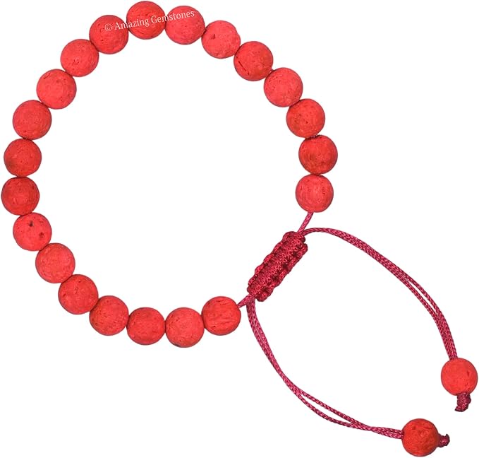 Amazing Gemstone Red Lava Bracelet, Gifts for Men & Women - Protection Healing Crystal Bracelet - 8mm Gemstone Beaded Adjustable Bracelet, Pulseras para Hombres Mujer Stocking Stuffers