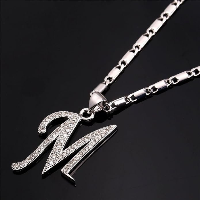 U7 Initial Necklace for Women, Gold/Platinum Plated CZ Crystal Letter A-Z Pendant Necklace, Shiny 20 Inch Name Chain Dainty Personalized Jewelry for Men Mom Wife Friend