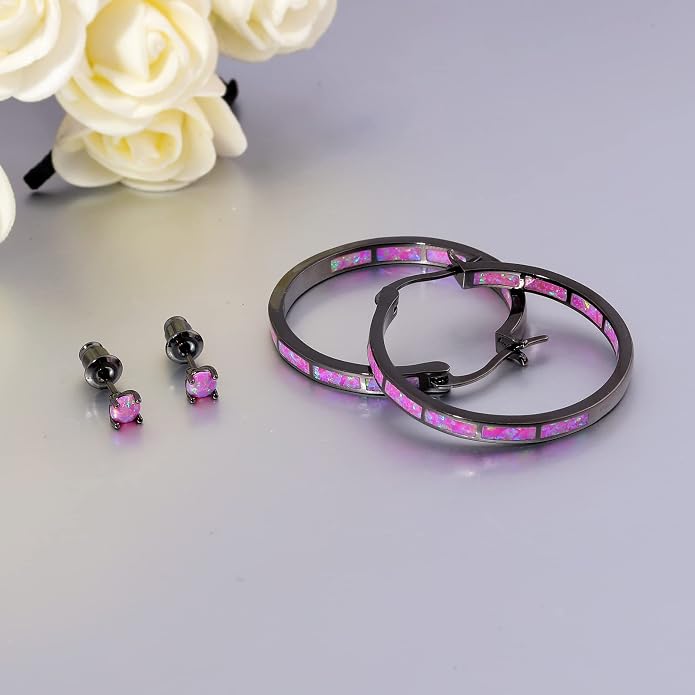 CiNily Opal Hoop Earrings,Women Jewelry Rhodium Plated/Rose Gold or Yellow Gold Plated Gemstone Big Hoop Earrings 32mm