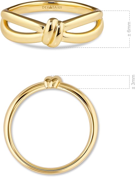 DEVATA Gold or Rhodium Plated Sterling Silver 925 – Eternity, Band Ring for Women – Heart, Knot, Clover, Infinity, Mariner, Cable, Curb, Cuban, Figaro, Daisy, Rope, Ribbed, Dome