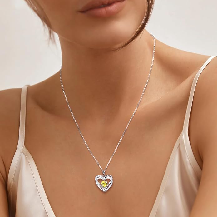 Anniversary Charm Necklace, Sterling Silver 14K Gold Plated Chain with Interlocking Heart Pendant Elegant Birthstone Necklaces for Women, Length 18"