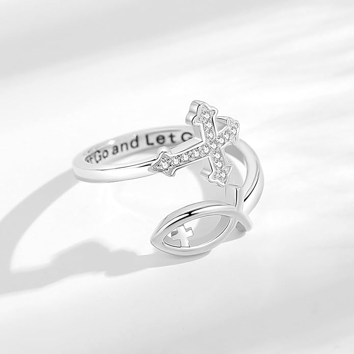 Vito 925 Sterling Silver Adjustable Open Spoon Ring for Women Men, Lotus Sunflower Snake Spoon Band Rings Feather Hug Witches Knot Inspirational Jewelry Gift for Wife