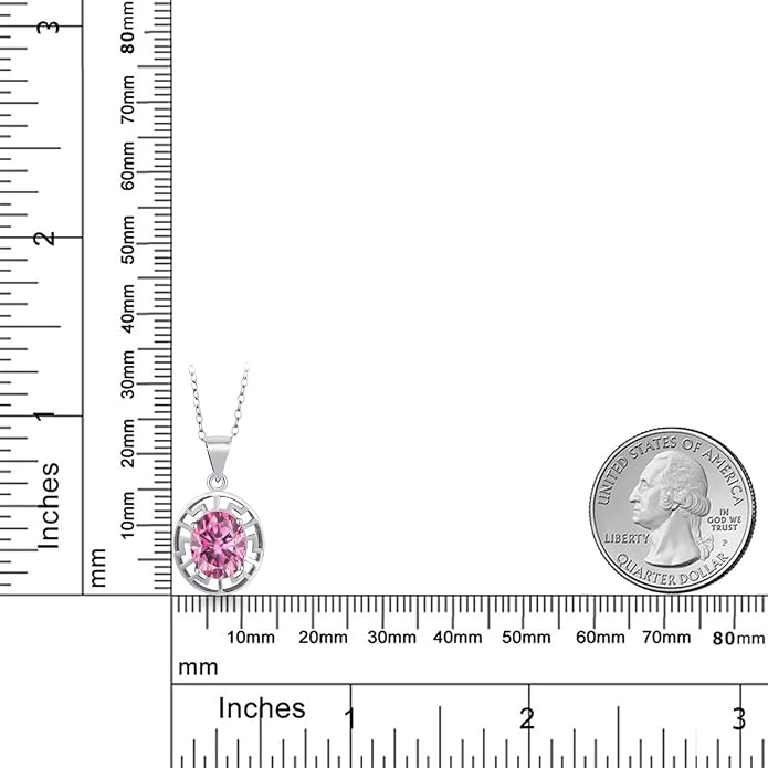 Gem Stone King 925 Sterling Silver 10X8MM Oval Gemstone Birthstone Necklace | Greek Key Pendant Necklace for Women | With 18 Inch Silver Chain