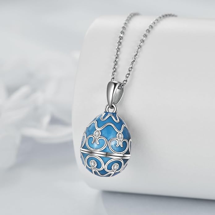 AXELUNA Fox Necklace Sterling Silver Easter Egg Necklace Fox Pendant Animal Jewelry Gifts for Women Girls Birthday Graduation Gift