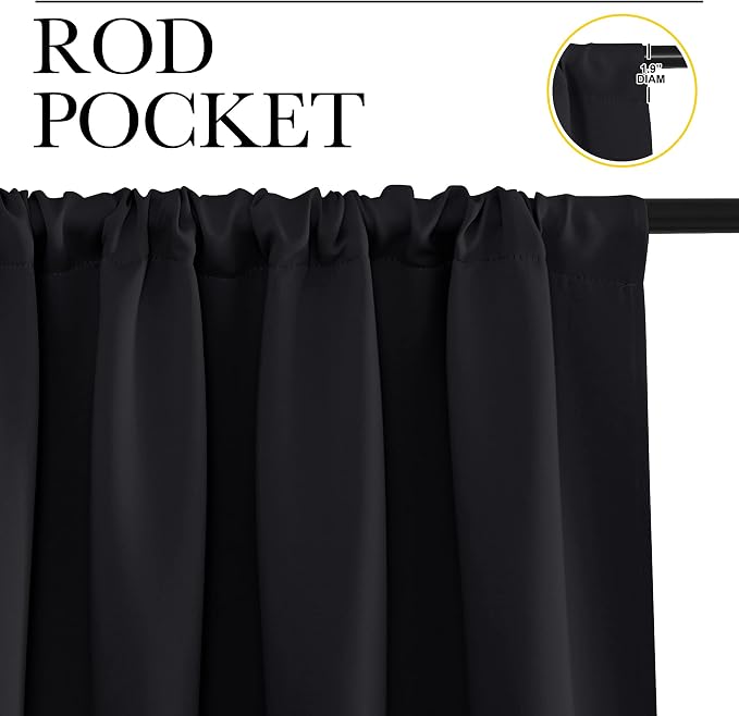 NICETOWN Living Room Blackout Shades - All Season Rod Pocket Thermal Insulated Solid Blackout Curtains/Drapes for Living Room (Set of 2, 42 inches by 84 Inch, Black)