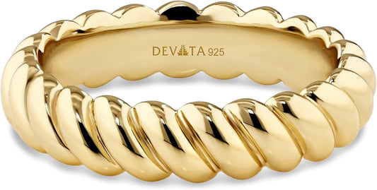 DEVATA Gold or Rhodium Plated Sterling Silver 925 – Eternity, Band Ring for Women – Heart, Knot, Clover, Infinity, Mariner, Cable, Curb, Cuban, Figaro, Daisy, Rope, Ribbed, Dome