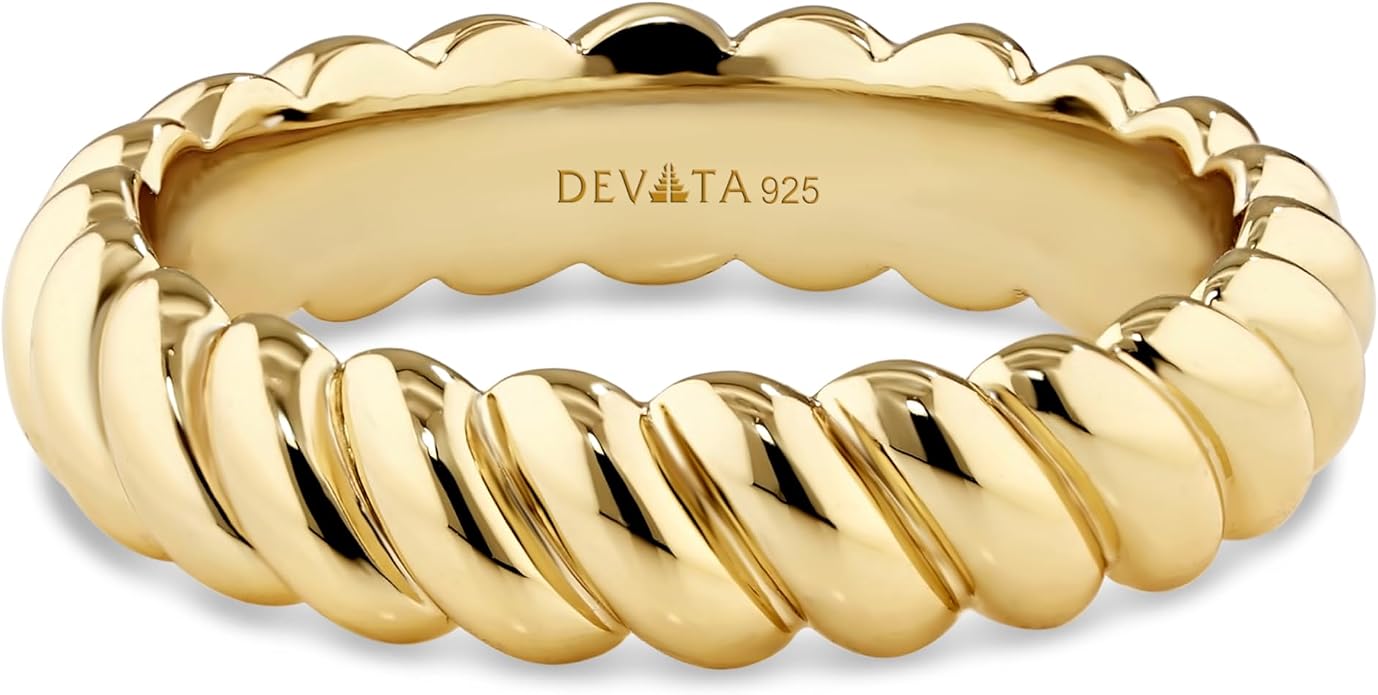 DEVATA Gold or Rhodium Plated Sterling Silver 925 – Eternity, Band Ring for Women – Heart, Knot, Clover, Infinity, Mariner, Cable, Curb, Cuban, Figaro, Daisy, Rope, Ribbed, Dome