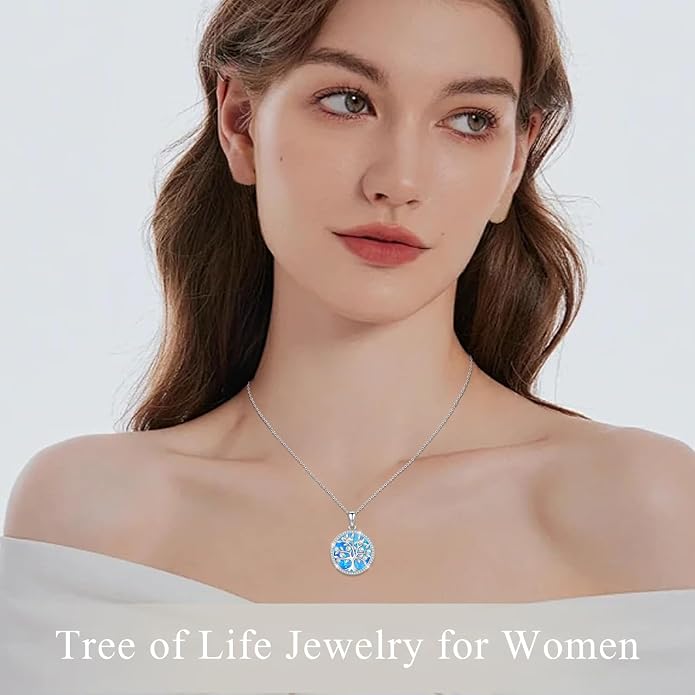 Aniu Tree of Life Necklace for Women, 925 Sterling Silver Mother of Pearl Family Palm Tree Charm Pendant Jewelry for Birthday Christmas Gift