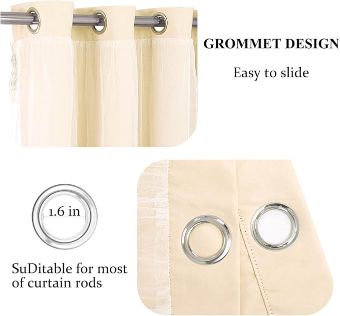 Blackout Curtains Set - Farmhouse Mix & Match Sheer Light Blocking Drapes Beige Window Treatments with Tie-Backs for Living Room, Bedroom 52 x 84 inches, Biscotti Beige, 2 Pieces