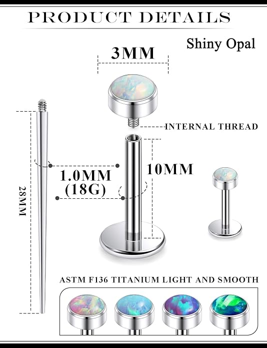 20G 18G 16G Astm F136 Titanium Internal Thread Flat Back Earrings Nose Studs Tragus Helix Conch Cartilage Lobe Earrings Medusa Labret Snake Bite Monroe Lip Ring Piercing Jewelry For Women Men