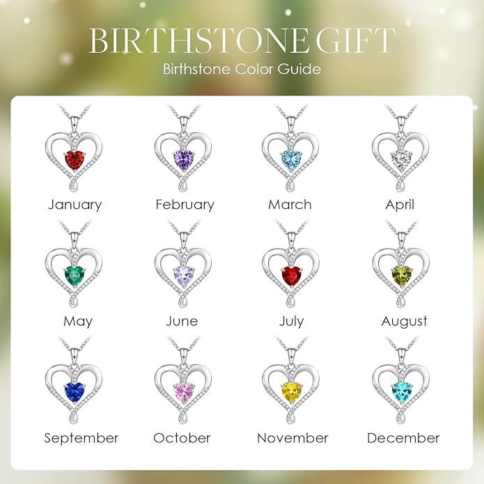 Birthstone Necklace for Women, 18K White Gold Heart Necklace Filled 925 Sterling Silver, Diamond Womens Jewelry Christmas Gifts for Women Wife