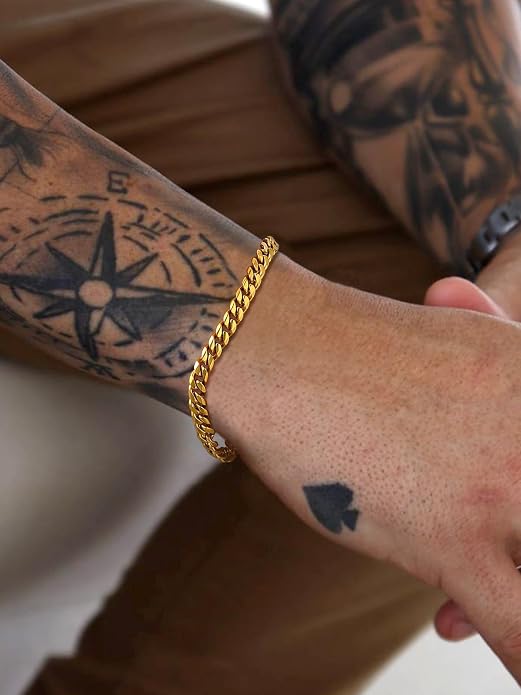 U7 Link Bracelets for Men, Cuban Link/Rope/Watch Band Solid Bracelet, Silver Black Gold Color Wrist Bracelet 3/6/9/12/15mm Width, 6.5/7.5/8.3 Inch Length, Hand Chain Jewelry for Mens Women