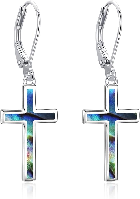 ONEFINITY Cross Earrings 925 Sterling Silver Leverback Cross Dangle Drop Earring Cross Religion Jewelry for Women Men