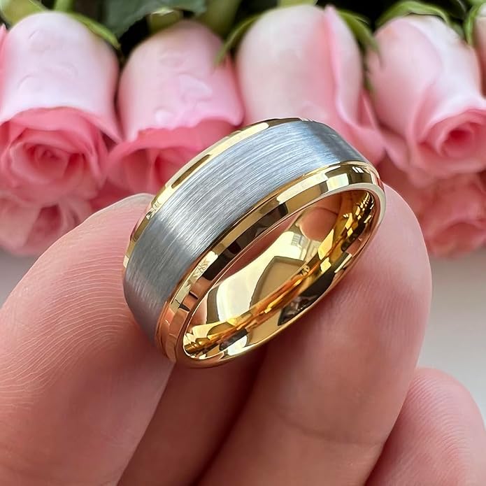 TUTISS 6mm 8mm Tungsten Rings for Men Women Fashion Engagement Wedding Bands Brushed Finish Stepped Beveled Edges Comfort Fit