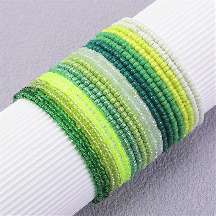 Boho Stackable Seed Beaded Bracelets for Women 18-20Pcs Colorful Handmade Multilayered Rice Bead Bracelet Set Summer Beach Bohemian Jewelry Gift