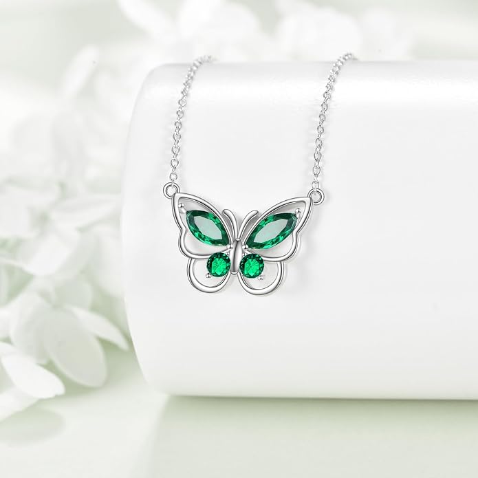 Butterfly Necklace for Women 925 Sterling Silver Crystal Butterfly Pendant Birthstone Amethyst Jewelry Gift