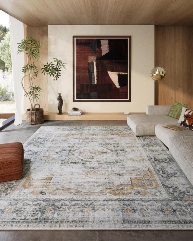 8x10 Area Rugs for Living Room: Washable Rug for Bedroom Non Slip Low Pile Soft Faux Wool Non Shedding Vintage Boho Large Carpet Rug for Dining Room Kitchen Nursery Under Table Farmhouse Office Indoor