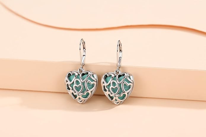 BDL Genuine Turquoise Jewelry for Women, Sterling Silver Earrings and Necklaces for Women, Leverback Dangle Drop Earrings Jewelry