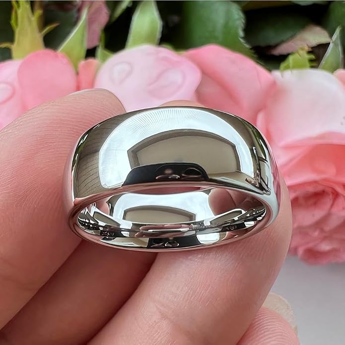 TUTISS 2mm 3mm 4mm 5mm 6mm 7mm 8mm 10mm White Tungsten Rings for Men Women Engagement Wedding Bands Domed Polished Shiny Comfort Fit