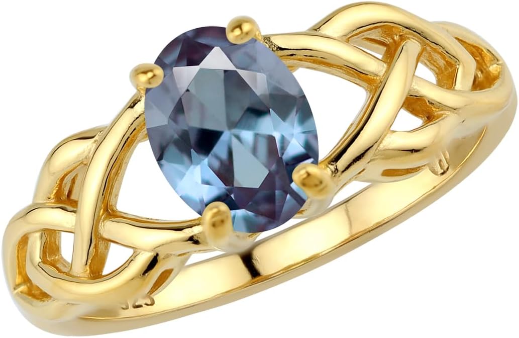 Silvershake 8X6mm Oval Shape Birthstone Gemstone Antique Finishing or Yellow Gold Plated 925 Sterling Silver Celtic Knot Weave Solitaire Ring Jewelry for Women